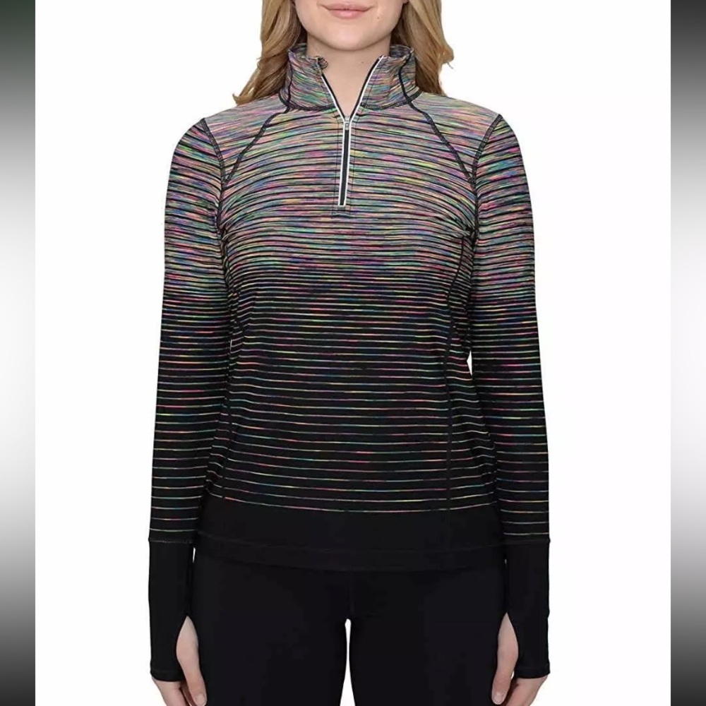 Kirkland Multi Color Rainbow 1/4Zip Up With thumb holes Sweater size medium